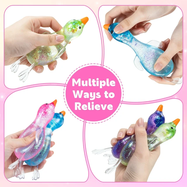 Alt view image 3 of 7 - 2 Pcs Cute Duck Squishy, Goose Squishy Stress Ball,Glitter Duck Slow Rising Stress Balls for Adults Kids, Sensory Fidget Toys for Anxiety Relief Classroom Prizes Party Favors