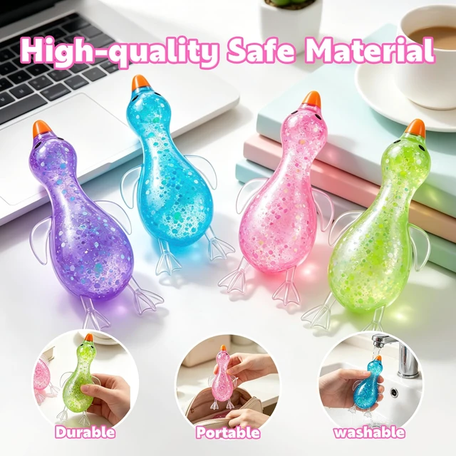 Alt view image 4 of 7 - 2 Pcs Cute Duck Squishy, Goose Squishy Stress Ball,Glitter Duck Slow Rising Stress Balls for Adults Kids, Sensory Fidget Toys for Anxiety Relief Classroom Prizes Party Favors