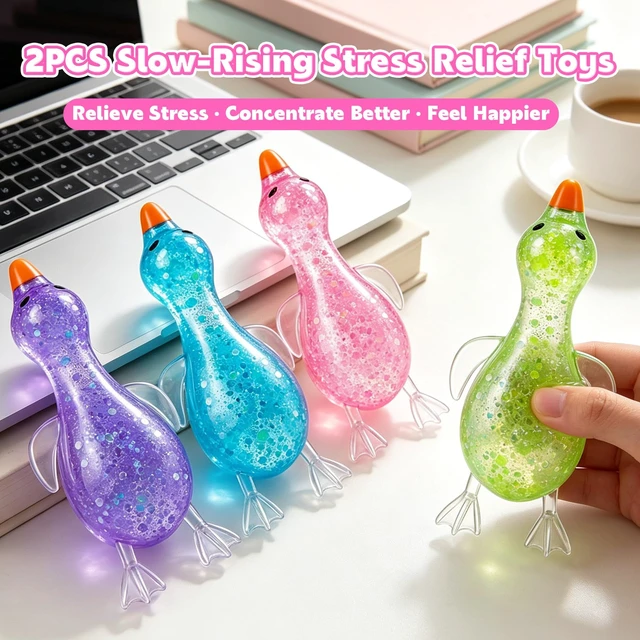 Alt view image 6 of 7 - 2 Pcs Cute Duck Squishy, Goose Squishy Stress Ball,Glitter Duck Slow Rising Stress Balls for Adults Kids, Sensory Fidget Toys for Anxiety Relief Classroom Prizes Party Favors