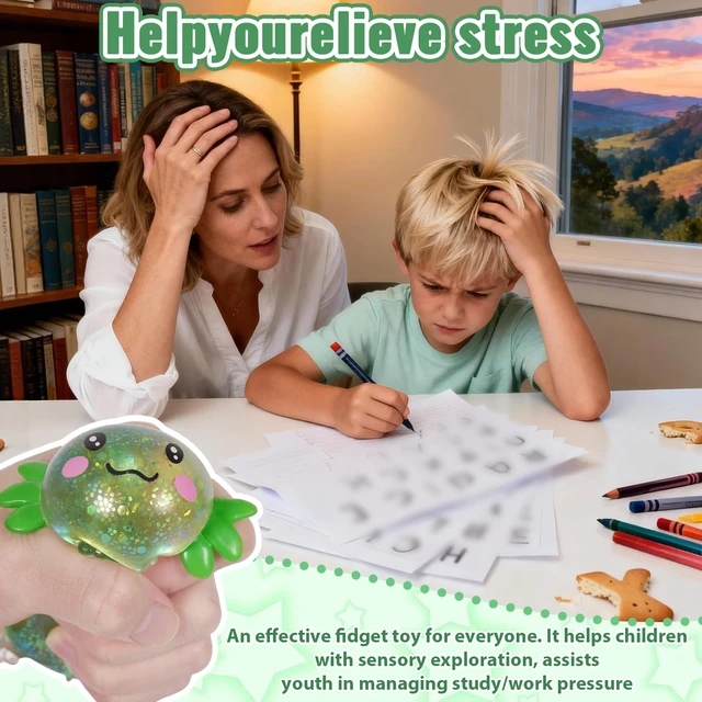 Alt view image 6 of 7 - Axolotl Squishy Toy, Cute Slow Rising Fidget Toy for Stress Relief, Soft Squeeze Sensory Toy for Kids and Adults, Handheld Stress Ball for Anxiety and Focus(Green)