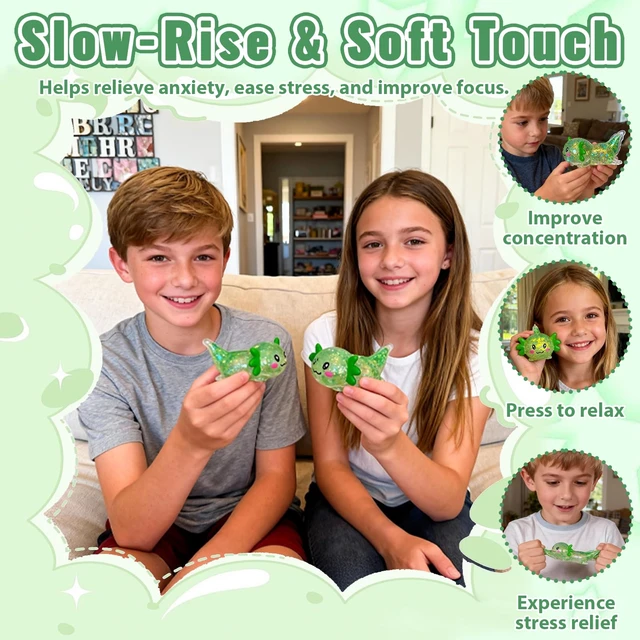 Alt view image 5 of 7 - Axolotl Squishy Toy, Cute Slow Rising Fidget Toy for Stress Relief, Soft Squeeze Sensory Toy for Kids and Adults, Handheld Stress Ball for Anxiety and Focus(Green)