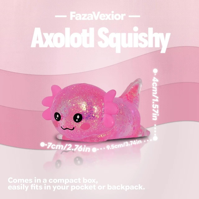 Alt view image 2 of 7 - Lying Axolotl Squishy Toy, Glitter Slow Rising Squeeze Toy | Maltose filled TPR stress relief fidget toy. Cute transparent handheld desk pet sensory toys for kids age 3+ & adults.