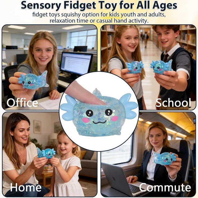 Alt view image 3 of 7 - Axolotl Squishy Toy, Medium Squishy Axolotl Squeeze Toy, Soft Slow Rising Stress Relief Toy, Sensory Fidget Toys Squishy for Anxiety for Kids Youth Adults (Blue)