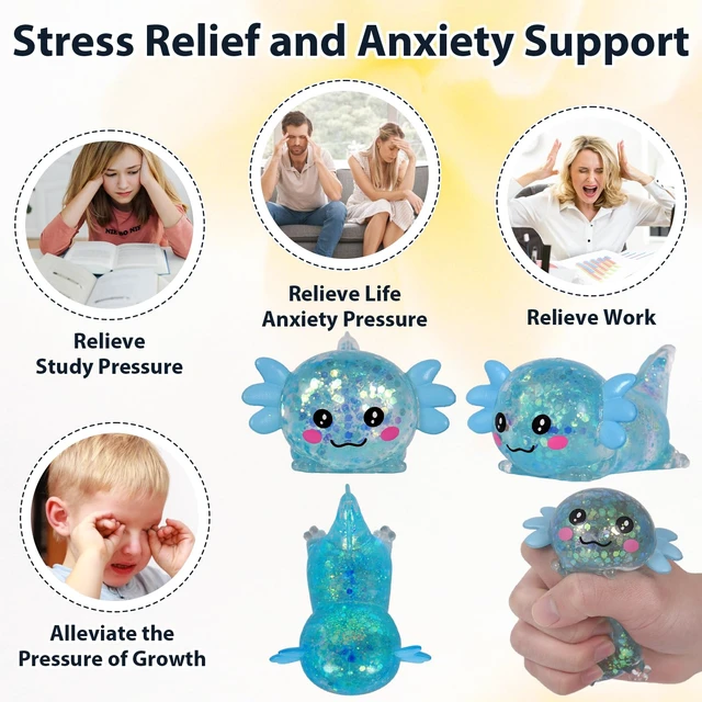 Alt view image 5 of 7 - Axolotl Squishy Toy, Medium Squishy Axolotl Squeeze Toy, Soft Slow Rising Stress Relief Toy, Sensory Fidget Toys Squishy for Anxiety for Kids Youth Adults (Blue)