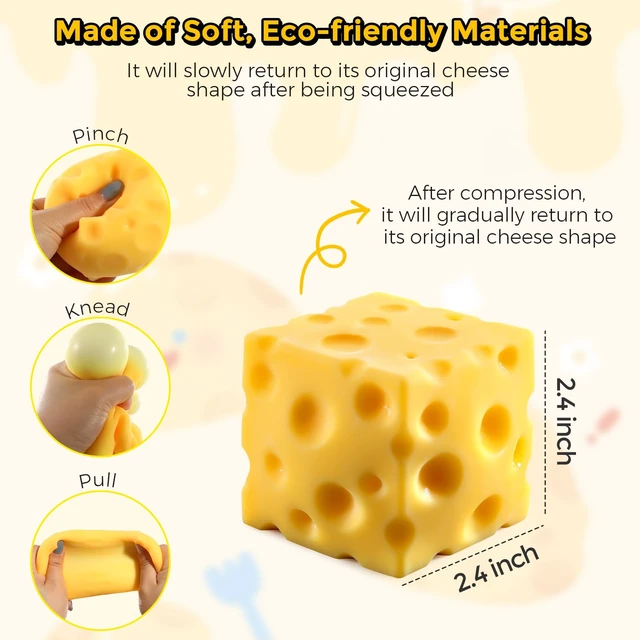 Alt view image 2 of 6 - Squishy (6cm),Cheese Block Squeeze Toy,Squishies Stress Relief Fidget Toys,Stocking Stuffer Novelty Birthday Gifts for Kids Teens Boys Girls (2.4 inch)