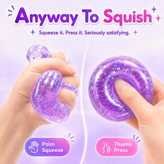 Alt view image 2 of 7 - Diamond Toy,Cute Soft Squishies Squeeze Toys,Clear Sensory Fidget Stress Relief Ball for Boys Girls Adult,Office Party Birthday Gifts,Christmas,White Elephant Gifts (Glitter Purple)