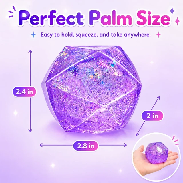 Alt view image 5 of 7 - Diamond Toy,Cute Soft Squishies Squeeze Toys,Clear Sensory Fidget Stress Relief Ball for Boys Girls Adult,Office Party Birthday Gifts,Christmas,White Elephant Gifts (Glitter Purple)