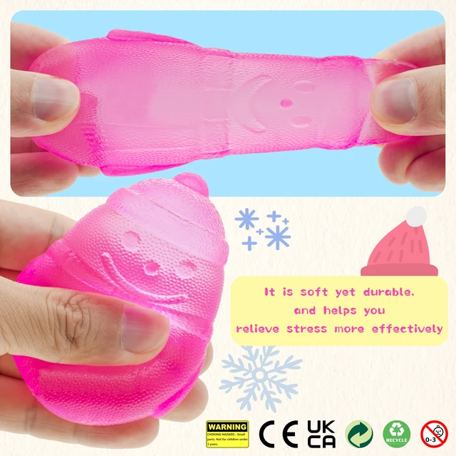 Alt view image 3 of 6 - Gummy Snowman Stress Balls, Slow Rising Stretchy Squeeze Toys for Boys Girls, Maltose Filled Squishy Balls for Kids Adults, Sensory Fidget Toys Anxiety Relief for ADHD Autism (Pink)
