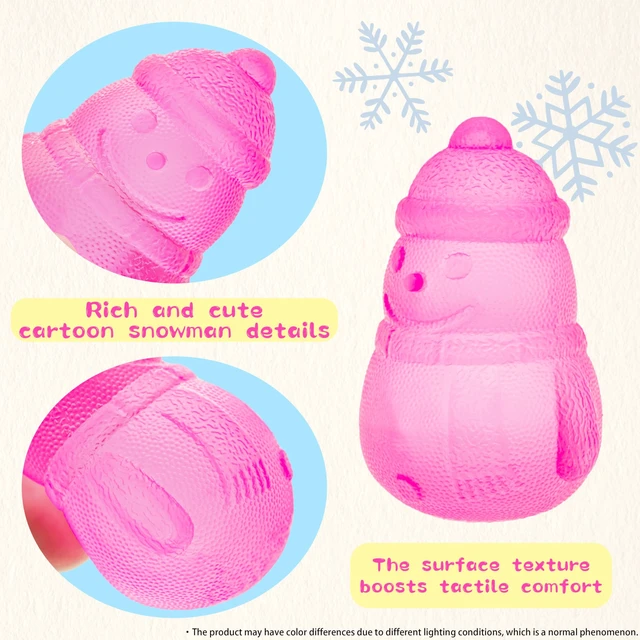 Alt view image 2 of 6 - Gummy Snowman Stress Balls, Slow Rising Stretchy Squeeze Toys for Boys Girls, Maltose Filled Squishy Balls for Kids Adults, Sensory Fidget Toys Anxiety Relief for ADHD Autism (Pink)
