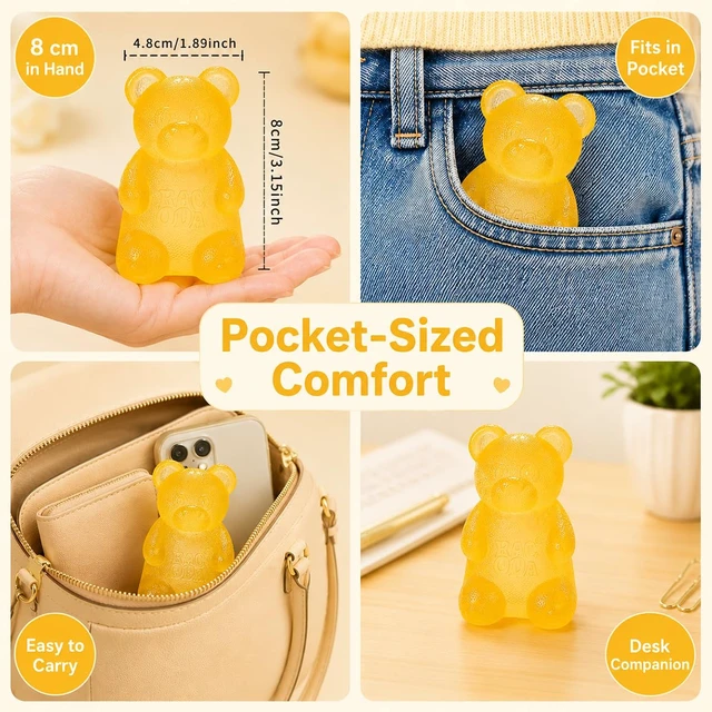 Alt view image 4 of 7 - Gummy Bear Squishy Fidget ,Yellow Taba Squishy Bear Squeeze Toys | Pocket Size Non-Sticky Slow Rising Stress Ball for Anxiety Relief,Quiet Sensory Desk Toy for Kid Adult with Autism,Odor Free