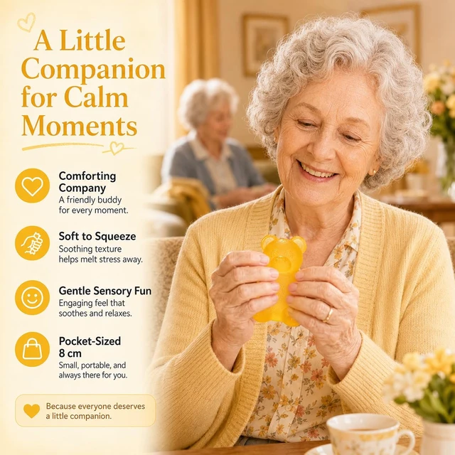 Alt view image 6 of 7 - Gummy Bear Squishy Fidget ,Yellow Taba Squishy Bear Squeeze Toys | Pocket Size Non-Sticky Slow Rising Stress Ball for Anxiety Relief,Quiet Sensory Desk Toy for Kid Adult with Autism,Odor Free