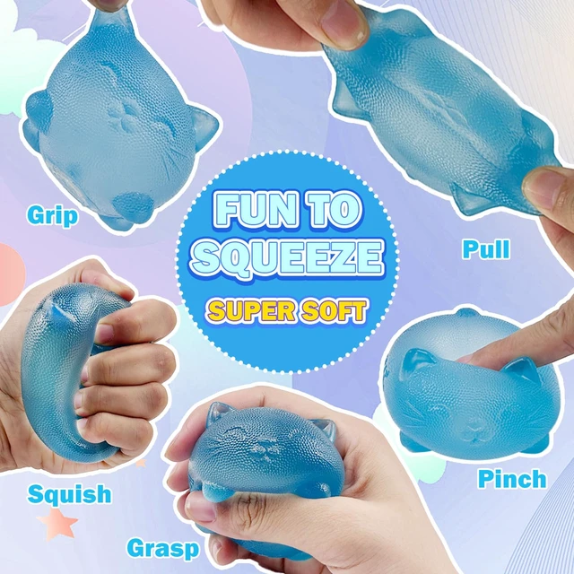 Alt view image 4 of 6 - Kitty & Sugar Ball Designs, Anxiety Relief & Focus Toy, Maltose Filled Squeeze Cat Toys for Sensory Play, Sensory Fidget Toys for Adults, Kids, Slow Rising Squishy Stress Ball ( Blue)