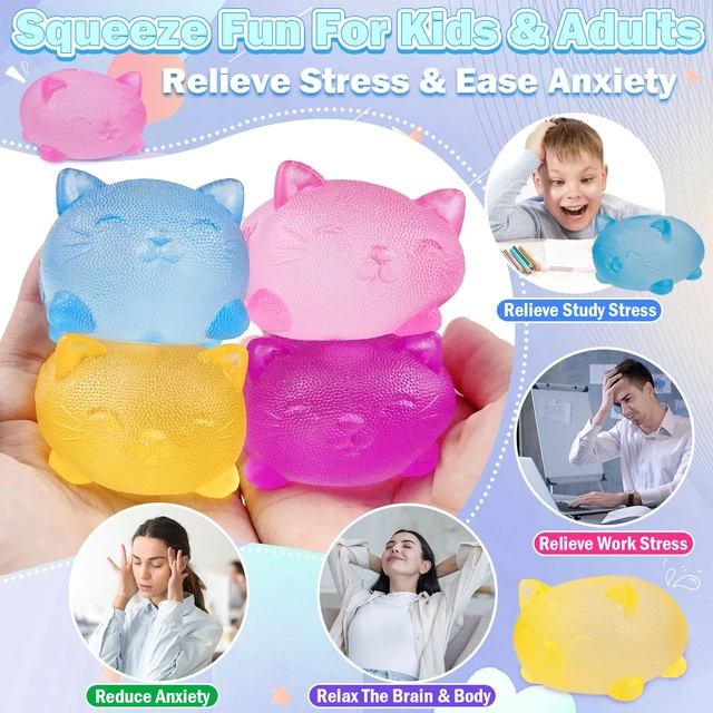 Alt view image 3 of 6 - Kitty & Sugar Ball Designs, Anxiety Relief & Focus Toy, Maltose Filled Squeeze Cat Toys for Sensory Play, Sensory Fidget Toys for Adults, Kids, Slow Rising Squishy Stress Ball ( Blue)