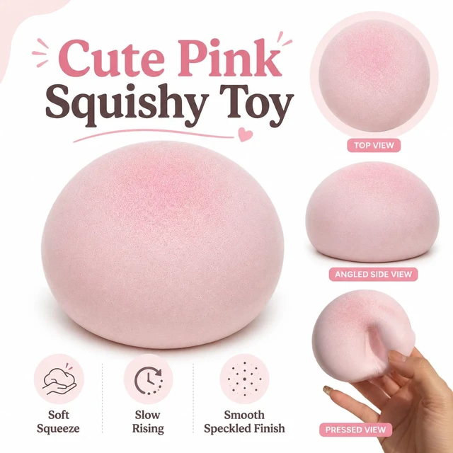 Alt view image 2 of 6 - Bread Squishy Fidget Toys,Foam Cheese Slow Rising Squeeze Toy,Realistic Food Moist and Soft Stress Balls,Sensory Stress Relief & Fidget Toys for ADHD,Party Favor Gift (Pink)