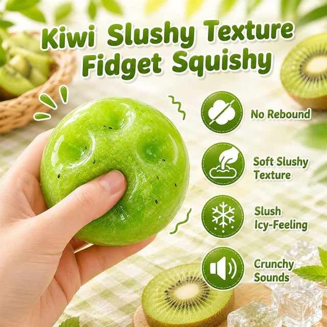 Alt view image 3 of 7 - Squishies, Slushy Kiwi Squishies Stress Relief BallRealistic Crunchy Sounds Kiwi Fruit Slush Stress BallSoft Stress Relief Sensory Fidget Toys for Adults