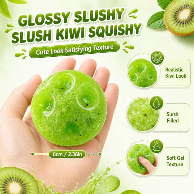 Alt view image 4 of 7 - Squishies, Slushy Kiwi Squishies Stress Relief BallRealistic Crunchy Sounds Kiwi Fruit Slush Stress BallSoft Stress Relief Sensory Fidget Toys for Adults