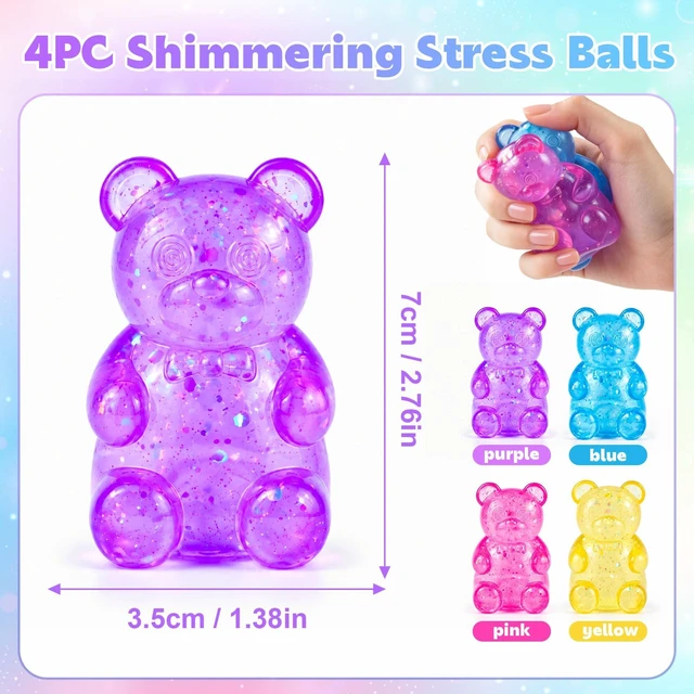 Alt view image 2 of 7 - 4 Pack Bear Squishy Fidget Toy, Glitter Bear Squishy Slow Rising Squeeze Sensory Stress Balls for Adults Kids Anxiety Relief Party Favor, Birthday Present Desk Toys