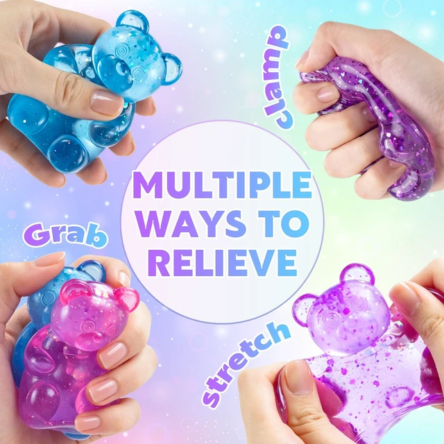 Alt view image 3 of 7 - 4 Pack Bear Squishy Fidget Toy, Glitter Bear Squishy Slow Rising Squeeze Sensory Stress Balls for Adults Kids Anxiety Relief Party Favor, Birthday Present Desk Toys