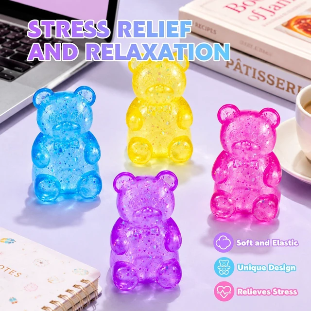 Alt view image 5 of 7 - 4 Pack Bear Squishy Fidget Toy, Glitter Bear Squishy Slow Rising Squeeze Sensory Stress Balls for Adults Kids Anxiety Relief Party Favor, Birthday Present Desk Toys