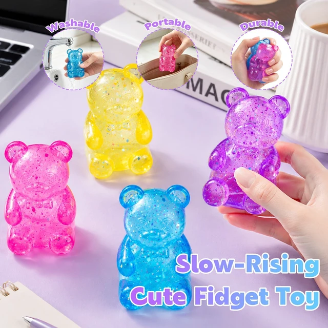 Alt view image 6 of 7 - 4 Pack Bear Squishy Fidget Toy, Glitter Bear Squishy Slow Rising Squeeze Sensory Stress Balls for Adults Kids Anxiety Relief Party Favor, Birthday Present Desk Toys