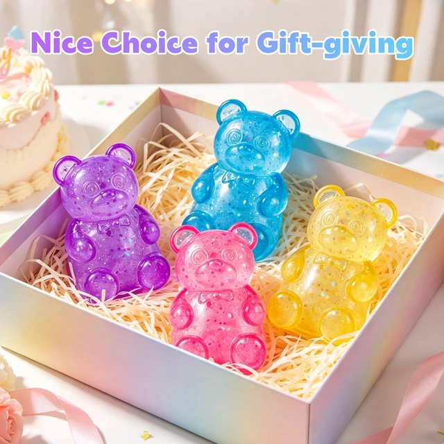 Alt view image 7 of 7 - 4 Pack Bear Squishy Fidget Toy, Glitter Bear Squishy Slow Rising Squeeze Sensory Stress Balls for Adults Kids Anxiety Relief Party Favor, Birthday Present Desk Toys