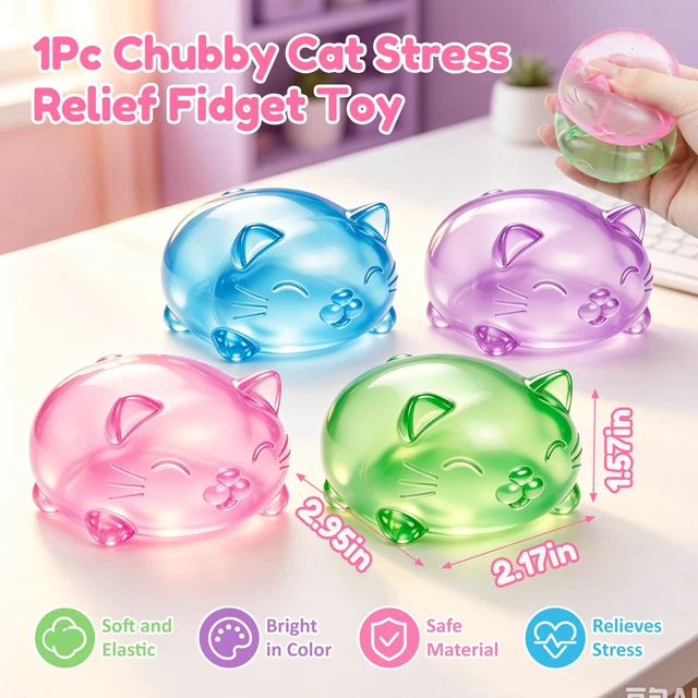 Alt view image 2 of 7 - Cat Toy, Sensory Fidget Toy, Filled Squishy Toys for Kids Stress Relief - High Density Squeeze Balls,Ultra-Soft Decompression Venting Toys-Pink