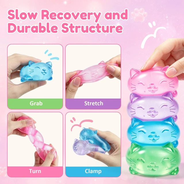 Alt view image 4 of 7 - Cat Toy, Sensory Fidget Toy, Filled Squishy Toys for Kids Stress Relief - High Density Squeeze Balls,Ultra-Soft Decompression Venting Toys-Pink