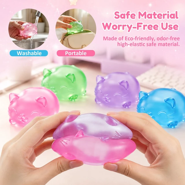 Alt view image 3 of 7 - Cat Toy, Sensory Fidget Toy, Filled Squishy Toys for Kids Stress Relief - High Density Squeeze Balls,Ultra-Soft Decompression Venting Toys-Pink