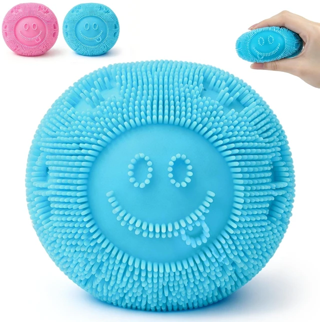 Main image of Squishy Stress Ball, Soft Fidget Squishy Fuzz Squeeze Ball for Anxiety Relief, Slow Rising Memory Foam Squishy, Party Favors Gift for Adults and Kids (Blue)
