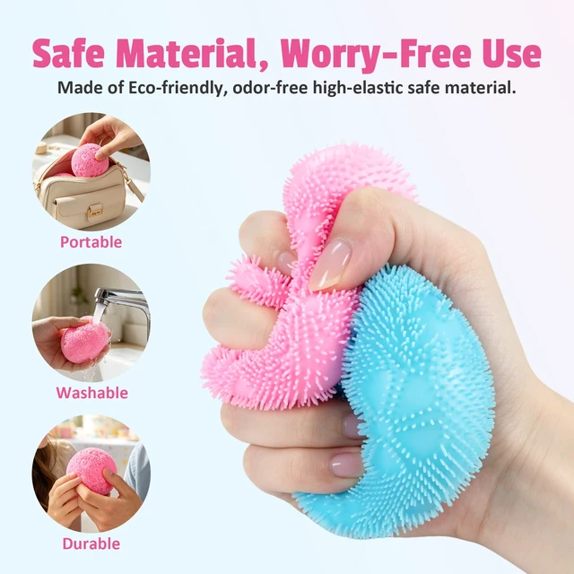 Alt view image 4 of 7 - Squishy Stress Ball, Soft Fidget Squishy Fuzz Squeeze Ball for Anxiety Relief, Slow Rising Memory Foam Squishy, Party Favors Gift for Adults and Kids (Blue)