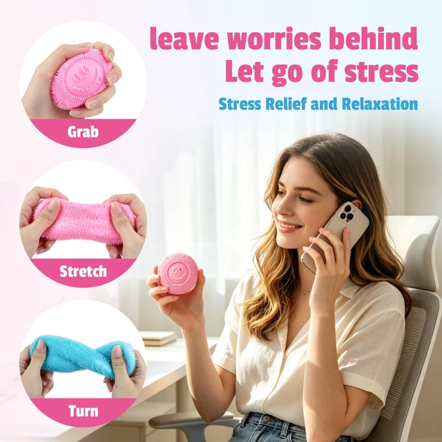 Alt view image 6 of 7 - Squishy Stress Ball, Soft Fidget Squishy Fuzz Squeeze Ball for Anxiety Relief, Slow Rising Memory Foam Squishy, Party Favors Gift for Adults and Kids (Blue)