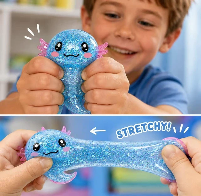 Alt view image 3 of 7 - Squishy Toy,Glitter Stress Relief Axolotl Toy,Cute Malt Sugar Filled Sensory Fidget Toy for Kids Adults,Axolotl Birthday Party Favors Gifts