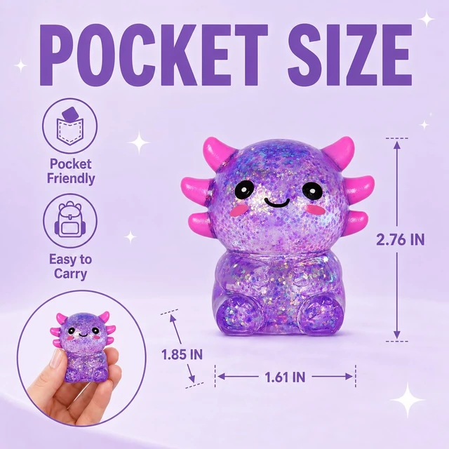 Alt view image 2 of 7 - Squishy Stress Ball, Glitter Fidget Sensory Toy, Soft Stretchy Squeeze for Stress Relief, for Kids Teens & Adults Ages 3+(Purple)