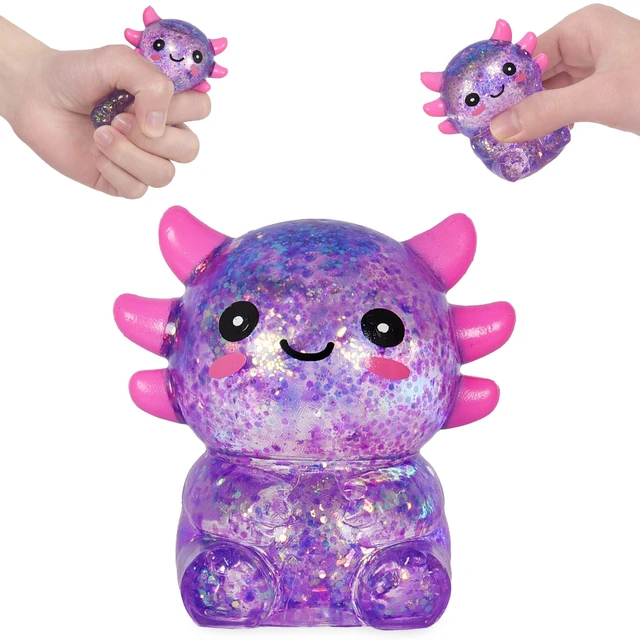 Main image of Squishy Stress Ball, Glitter Fidget Sensory Toy, Soft Stretchy Squeeze for Stress Relief, for Kids Teens & Adults Ages 3+(Purple)