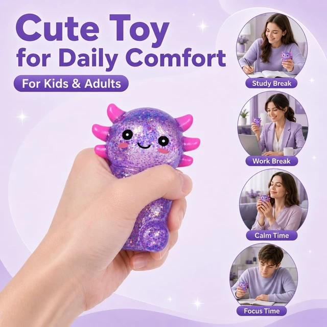 Alt view image 4 of 7 - Squishy Stress Ball, Glitter Fidget Sensory Toy, Soft Stretchy Squeeze for Stress Relief, for Kids Teens & Adults Ages 3+(Purple)