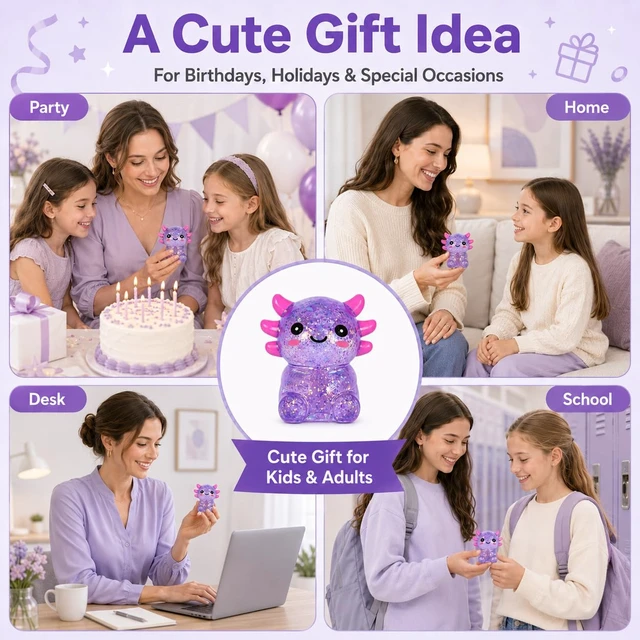 Alt view image 5 of 7 - Squishy Stress Ball, Glitter Fidget Sensory Toy, Soft Stretchy Squeeze for Stress Relief, for Kids Teens & Adults Ages 3+(Purple)