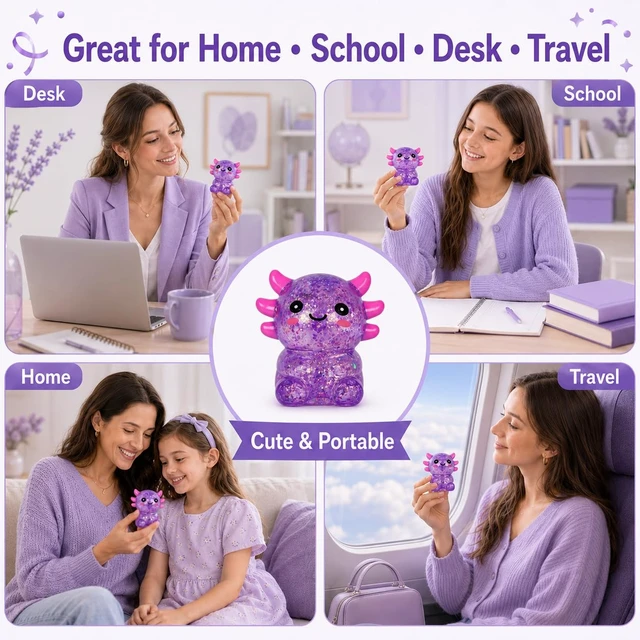 Alt view image 6 of 7 - Squishy Stress Ball, Glitter Fidget Sensory Toy, Soft Stretchy Squeeze for Stress Relief, for Kids Teens & Adults Ages 3+(Purple)