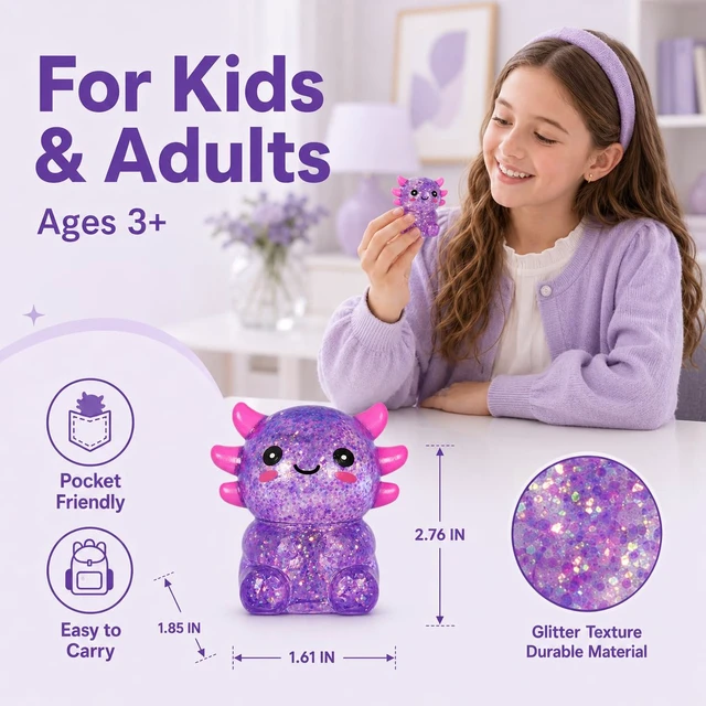 Alt view image 7 of 7 - Squishy Stress Ball, Glitter Fidget Sensory Toy, Soft Stretchy Squeeze for Stress Relief, for Kids Teens & Adults Ages 3+(Purple)