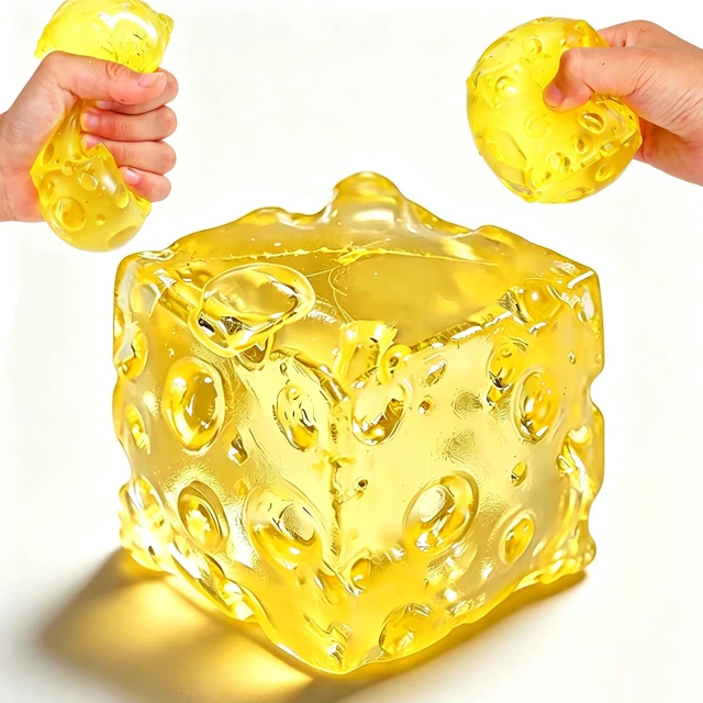 Main image of Cheese Squishy Toy for Adults & Kids, Slow Rising Sensory Sugar Squishy Stress Balls, Food-Themed Honey Cheese Cube Squishy Toys, Fidget Toy for Birthday, Office & Classroom