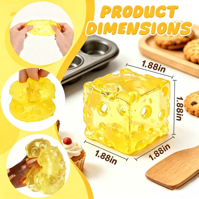 Alt view image 2 of 5 - Cheese Squishy Toy for Adults & Kids, Slow Rising Sensory Sugar Squishy Stress Balls, Food-Themed Honey Cheese Cube Squishy Toys, Fidget Toy for Birthday, Office & Classroom