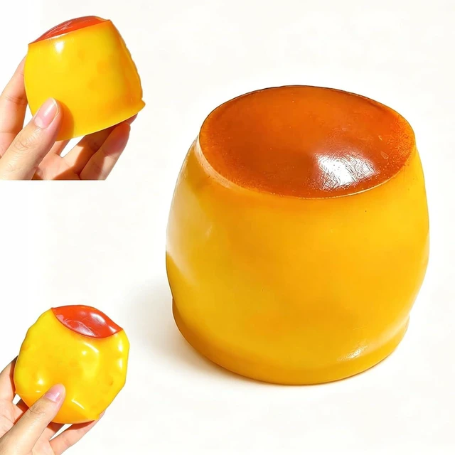 Main image of Pudding Squishy Stress Ball, Crunchy Bead Filled Non-Rebound Silicone Sensory Squeeze Accessory, ASMR Pliable Stress Reliever with Realistic Dessert Design for Desk, Office and Travel