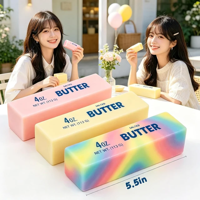 Alt view image 2 of 6 - Soft Butter Stick Fidget Toy,Slow Rebound Cute Butter Squeeze Stress Balls, Slow Rising Portable Squishy for Adults Anxiety & Stress Relief, Sensory Gifts for Office, Home (Colorful)