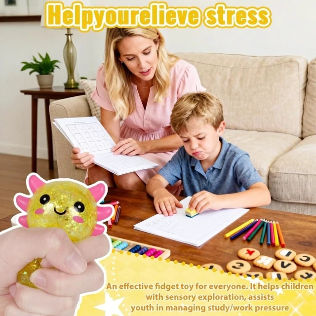 Alt view image 6 of 7 - Axolotl Squishy Toy, Cute Slow Rising Fidget Toy for Stress Relief, Soft Squeeze Sensory Toy for Kids and Adults, Handheld Stress Ball for Anxiety and Focus Sitting Posture Axolotl(Yellow)