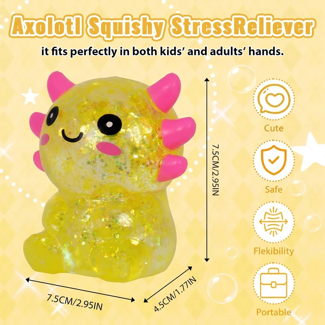 Alt view image 4 of 7 - Axolotl Squishy Toy, Cute Slow Rising Fidget Toy for Stress Relief, Soft Squeeze Sensory Toy for Kids and Adults, Handheld Stress Ball for Anxiety and Focus Sitting Posture Axolotl(Yellow)