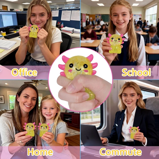 Alt view image 3 of 7 - Axolotl Squishy Toy, Cute Slow Rising Fidget Toy for Stress Relief, Soft Squeeze Sensory Toy for Kids and Adults, Handheld Stress Ball for Anxiety and Focus Sitting Posture Axolotl(Yellow)