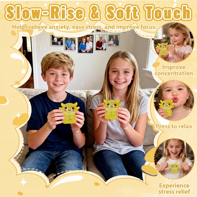 Alt view image 5 of 7 - Axolotl Squishy Toy, Cute Slow Rising Fidget Toy for Stress Relief, Soft Squeeze Sensory Toy for Kids and Adults, Handheld Stress Ball for Anxiety and Focus Sitting Posture Axolotl(Yellow)