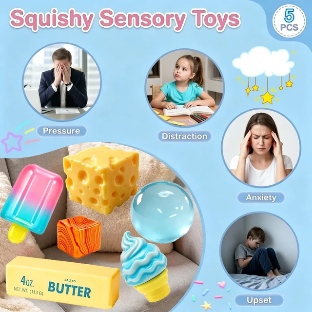 Alt view image 4 of 5 - Rebound Cute Butter Squeeze Stress Balls, 2026 New Squeeze Ball Realistic Butter Stick Soft Squeeze Toys, Upgrade Stress Relief Fidget Toys Wet Slow Rebound Stress Relief Toy (Colorful A)
