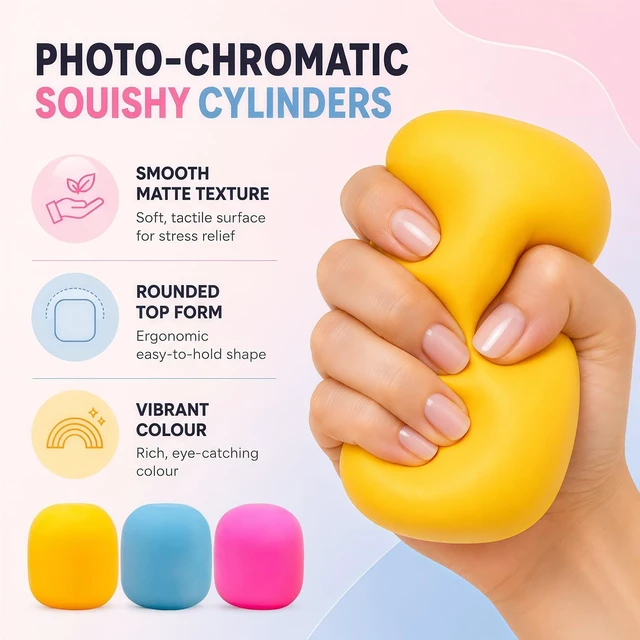 Alt view image 2 of 7 - Squeeze Color Changing Squishy, Slow Stress Balls Fidget Sensory Toys for Adults,Gum Drop Shape Fidgets for Pull Stretch Squishy Toy (Pink)