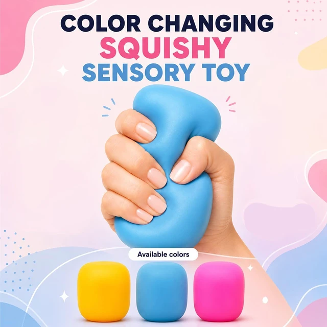Alt view image 3 of 7 - Squeeze Color Changing Squishy, Slow Stress Balls Fidget Sensory Toys for Adults,Gum Drop Shape Fidgets for Pull Stretch Squishy Toy (Pink)