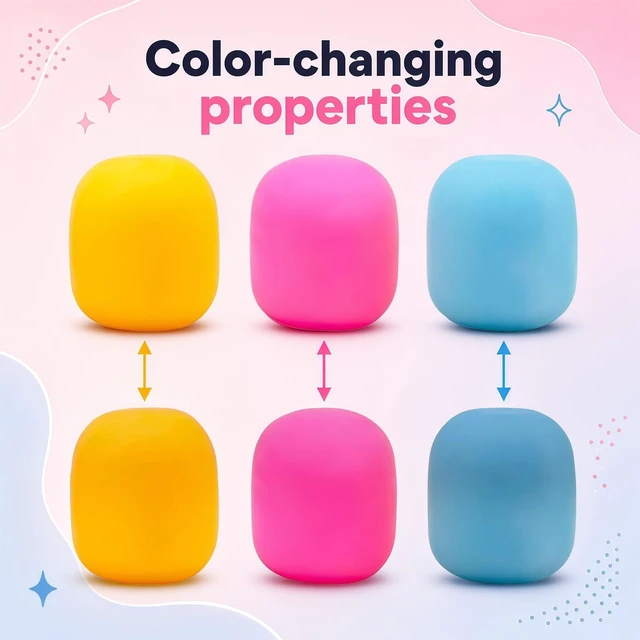 Alt view image 5 of 7 - Squeeze Color Changing Squishy, Slow Stress Balls Fidget Sensory Toys for Adults,Gum Drop Shape Fidgets for Pull Stretch Squishy Toy (Pink)